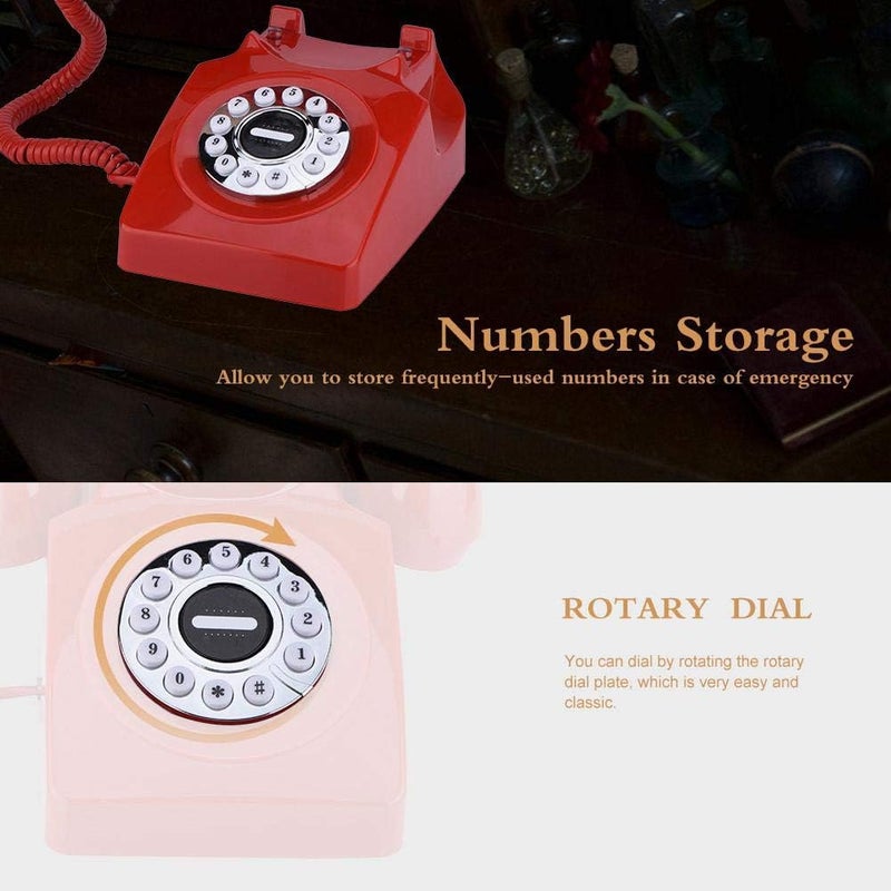 woobles Retro Landline Phone, Western Style Vintage Vintage Phone, Home Office Table Phone, Desktop Phone(Red) - Image 3